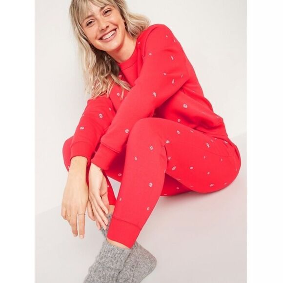 Mid-Rise Red Daisy Print Joggers- XL TALL - Picture 5 of 9